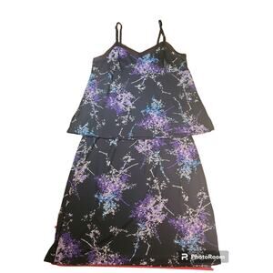 Y2K BCBGMAXAZRIA Black & Purple Floral Tank + Skirt Set – Size 1X – EUC